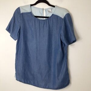 ICHI top women medium blue grey short sleeve